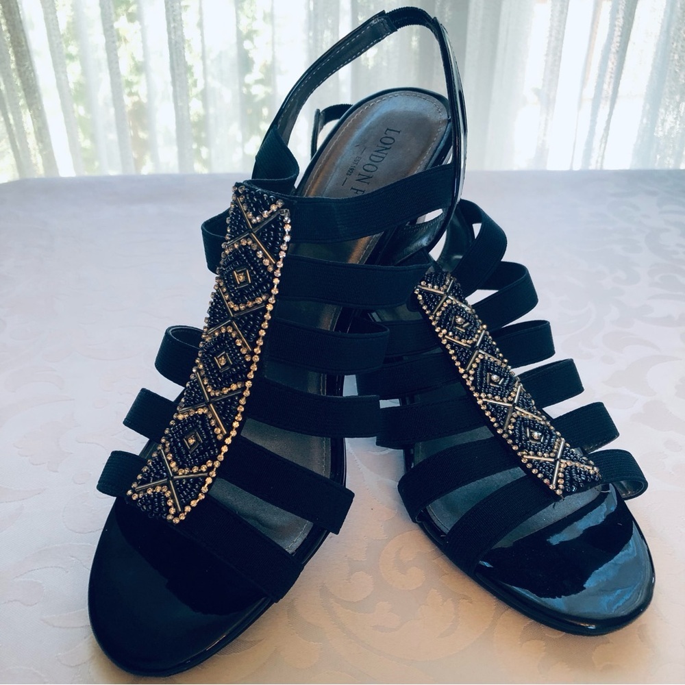 London Fog Size 10 Nadeen NAVY Strappy Dress Slingback Shoes/Sandals Glitzy NWOT